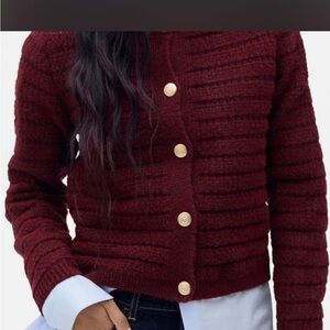 Mango Rich Red Cardigan with Gold Accents